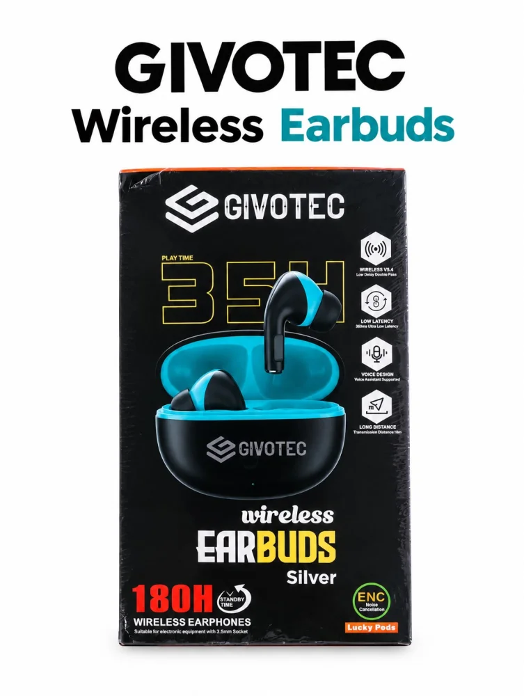 GIVOTEC Wireless Earbuds Silver | Bluetooth 5.4, Touch Control & ENC Noise Cancellation